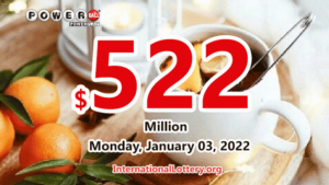 2022年1月1日：4位幸运玩家赢得百万美元奖金；Powerball 奖金高达5.22亿美元。
